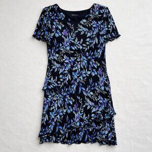 Studio Connection 80s Vintage-Style Black Floral Short Sleeve Midi Dress Size 10